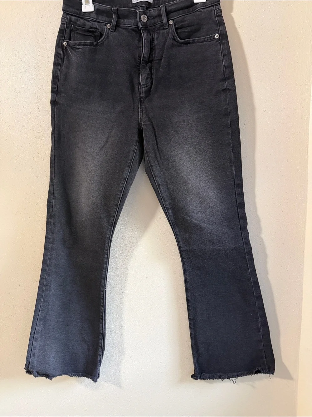 LOFT The Kick Crop Washed Black Flare Jeans